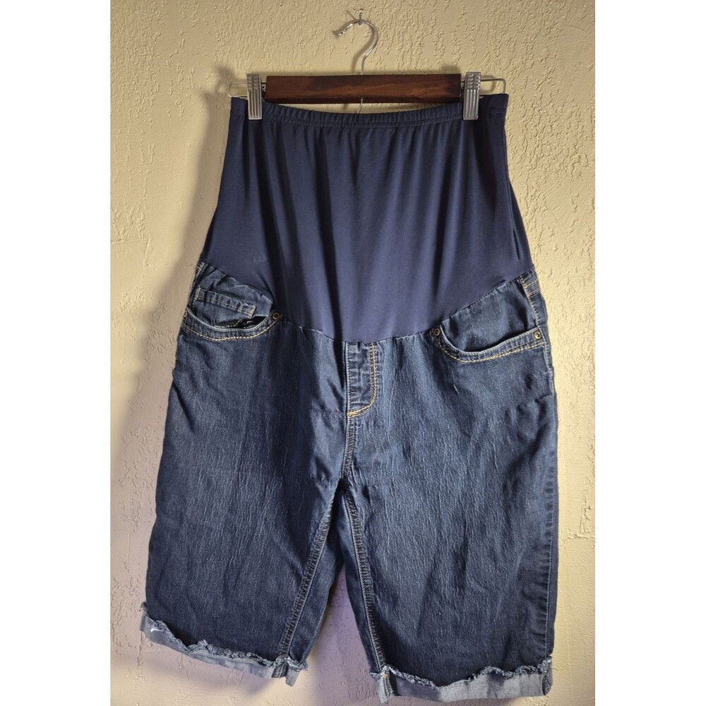 Women's Times Two Maternity Cut Off Blue Denim Shorts Size Large